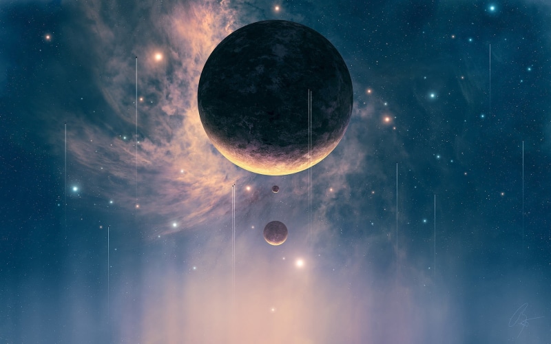 no people, galaxy, sphere, eclipse, planet, science fiction, JoeyJazz, star field, scenics - nature, planetary moon, planet - space, space, universe, night