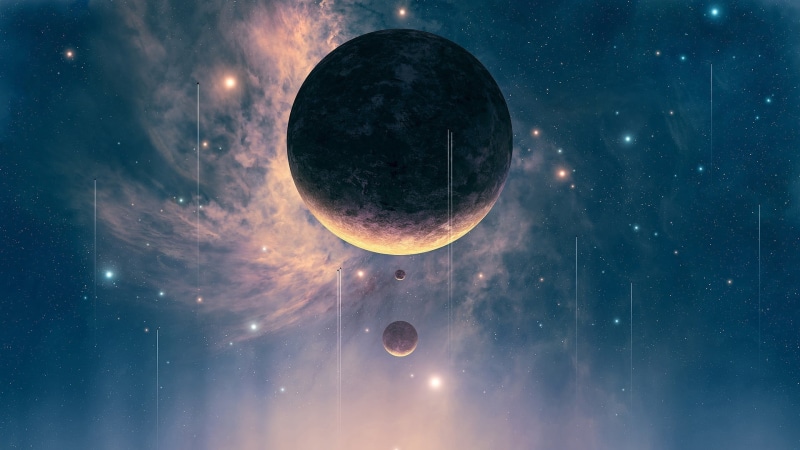 stars, full moon, no people, nature, night, brown, planet - space, digital art, moon surface, star field, moon, spaceship, planet, JoeyJazz, star, star - space