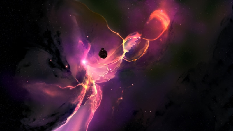 swimming, water, JoeyJazz, animal, nature, outdoors, glowing, beauty in nature, space art, space, pink color, animal themes, sea, planet, night, nebula