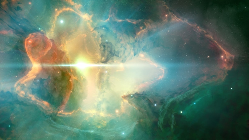 sea, astronomy, sunbeam, reflection, day, space art, cloud - sky, rays, sunlight, star - space, nebula, sky, digital composite, outdoors, backgrounds, water