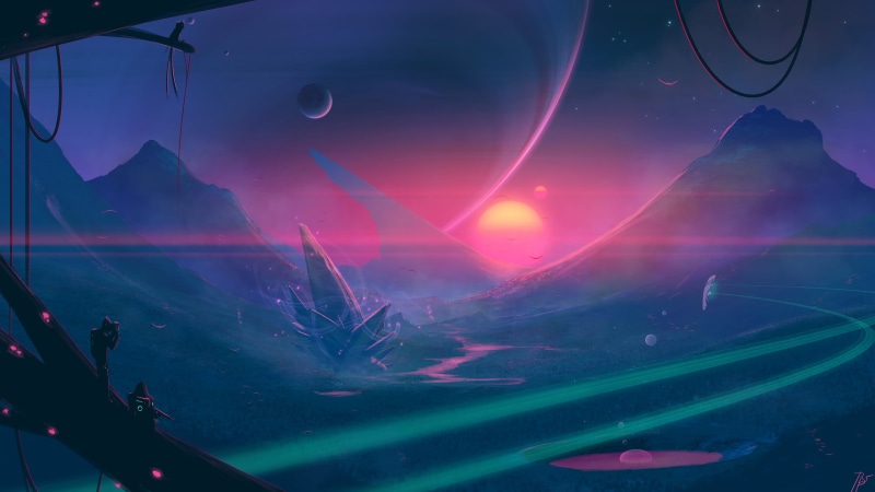 2K, alien world, sunset, space art, JoeyJazz