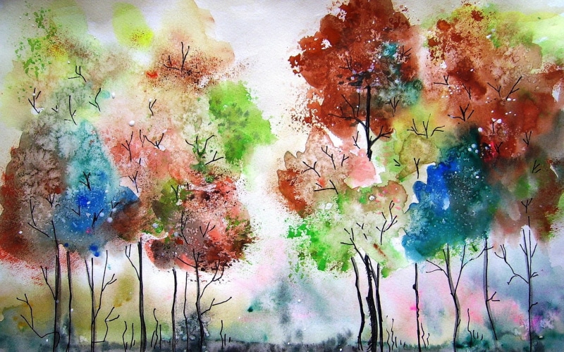 Trees, 1080P, Watercolor, Colors, Painting