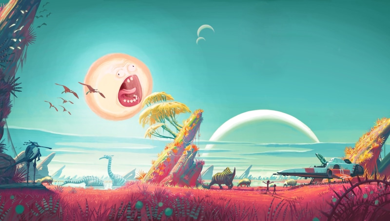 Rick, No Mans Sky, Art, Sunrise, Smith, Rick Sanchez, Morty, 4K, Sanchez, The sun, Rick and Morty, Morty Smith