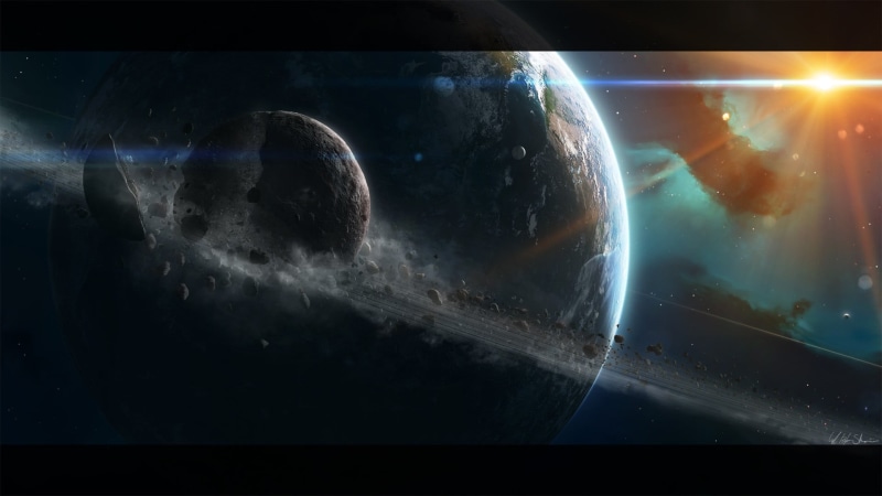 planetary rings, planet earth, solar system, night, orbiting, 1080P, no people, blue, astronomy, moon, planet - space, lens flare, sphere, milky way