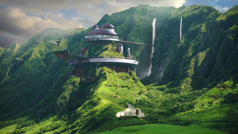 fiction, 1080P, digital, art, house, digital art, futuristic, mountains, science, science fiction, forest
