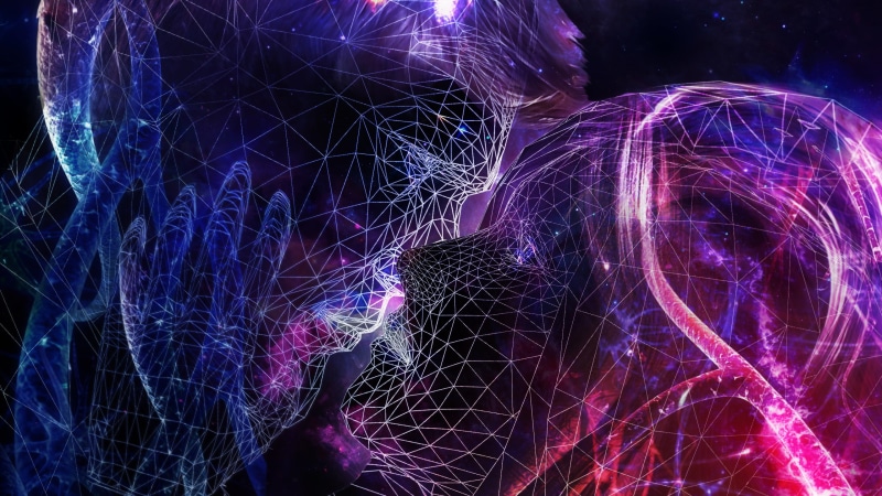 First Kiss, Couple, Neon, Connected dots, 2K, Cosmic