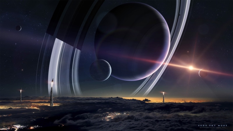scenics - nature, space, moon, night, space planet spacescapes planetary rings moon, sky, star - space, built structure, planet - space, water, pollution