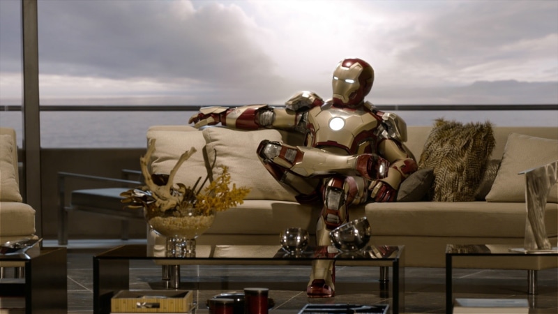 iron, Iron Man 3, man, cloud - sky, sitting, 1080P, representation, day, couch, water, sea, Iron Man, no people, futuristic, technology, robot