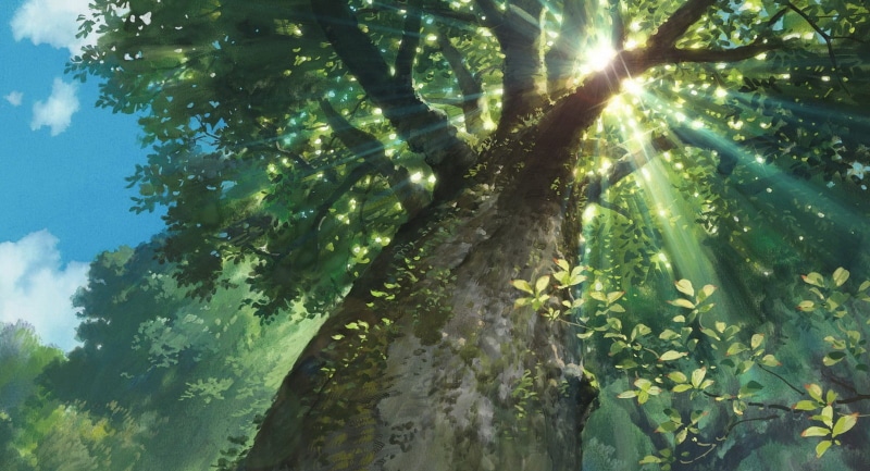 Karigurashi no Arrietty, 720P, nature, Studio Ghibli, worms eye view, sunlight, sun rays, trees