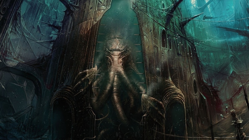 Cthulhu, creativity, statue, no people, the past, day, outdoors, tree, history, art and craft, architecture, glass - material, craft, sculpture, human representation