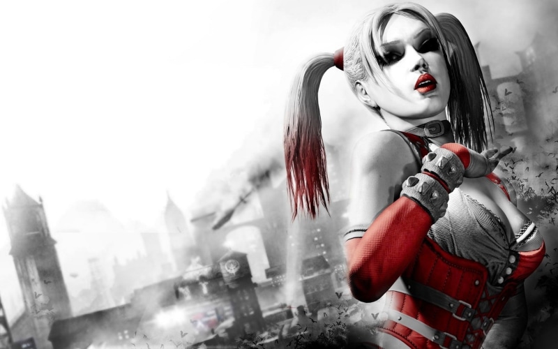 outdoors, day, sculpture, Harley Quinn, representation, built structure, women, Batman, focus on foreground, people, architecture, religion, Batman: Arkham City