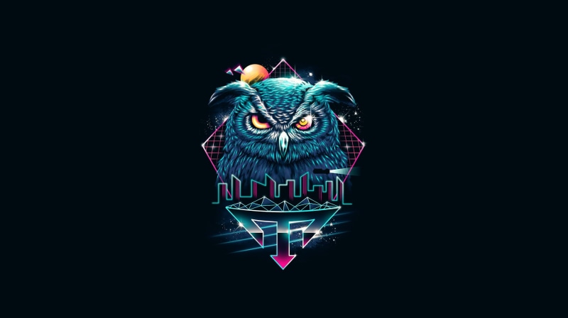 Vincenttrinidad, Owl, by Vincenttrinidad, Cyber Animod Owl, Nocturnal Animod, Vincent Trinidad, Art, Neon infused 80’s Classic Retro Styled, Figure, Bird