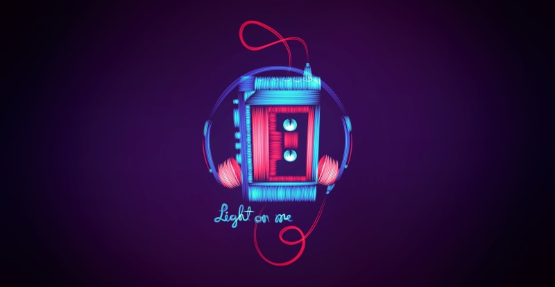 1080P, synthwave, Walkman, neon