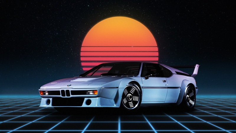 illuminated, wheel, motion, night, space, outdoors, red, motor vehicle, shiny, racecar, synthwave, Retro style, mode of transportation, land vehicle, car