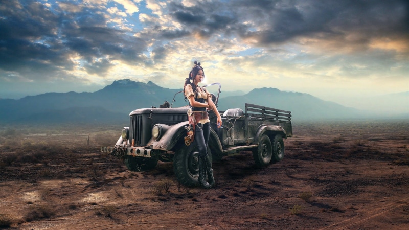 Steampunk, Retro, Girl, Cigarette, 1080P, Style, Car