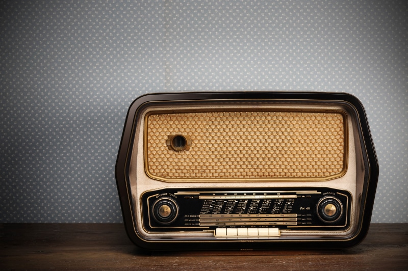 style, 4K, radio, beige, black, retro, old radio