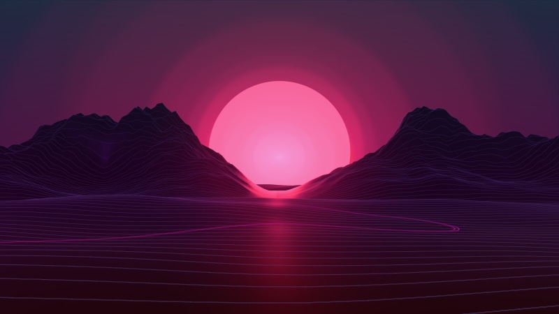 Retro style, neon, sunset, 4K
