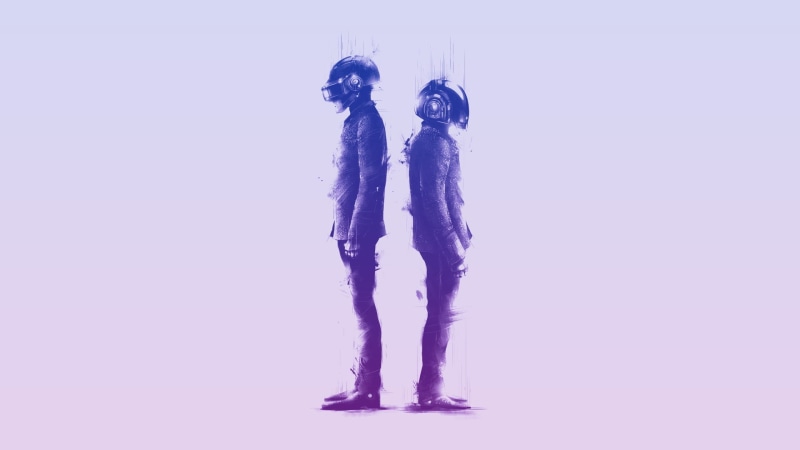 indoors, togetherness, music, sport, two people, purple, 1080P, black, adult, young adult, women, casual clothing, studio shot, people, blue, full length