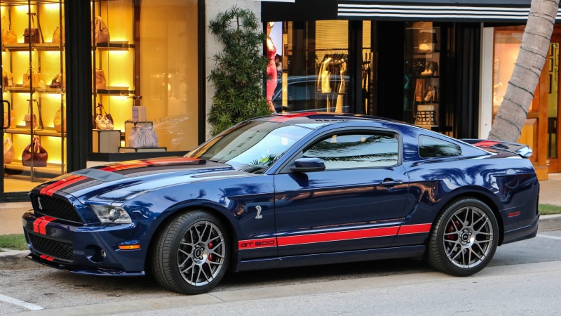 building exterior, gt500, vintage car, no people, day, building, street, city life, Ford Mustang, blue, built structure, architecture, Ford Mustang Shelby