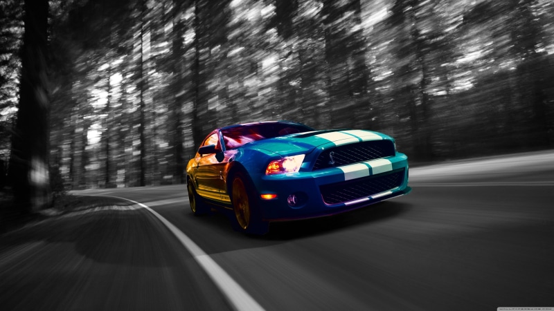 city, transportation, speed, road, street, gt, motion, mode of transportation, road marking, blurred motion, tree, mustang, travel, forest, outdoors, motor vehicle