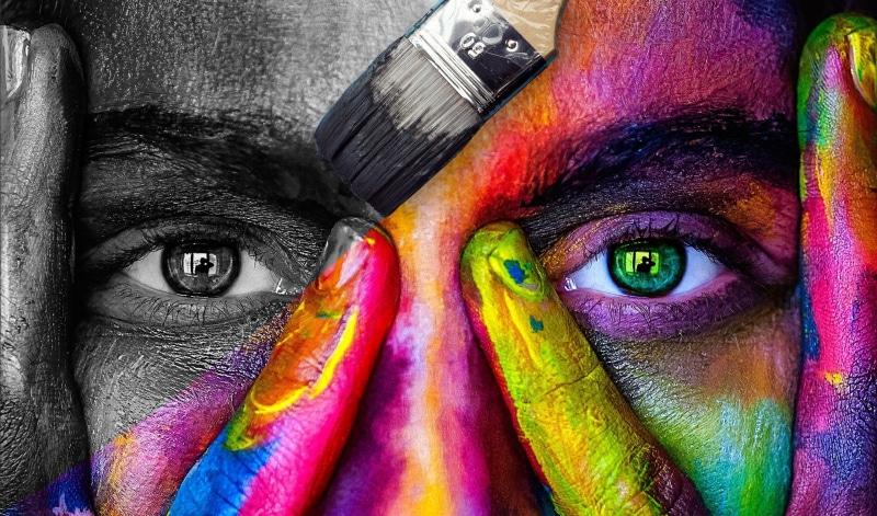 face paint, closeup, close-up, eyes, figure, one person, view, human eye, covering, body part, creativity, young adult, multi colored, happy eyes, photo