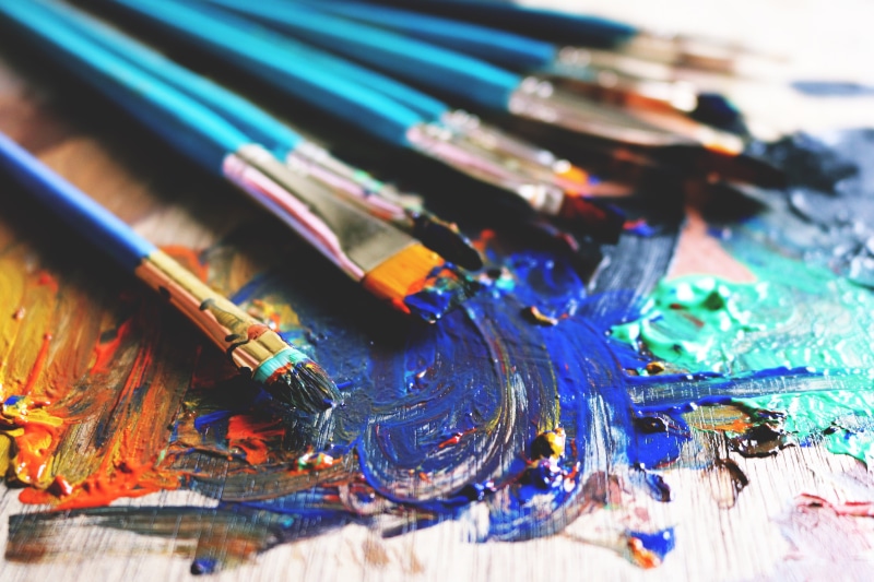 palette, art, variation, abstract, multi Colored, paint, painting, craft, selective focus, still life, messy, blue, vibrant Color, high angle view, backgrounds