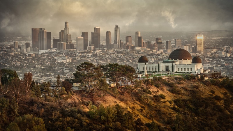 buildings, skyline, daytime, observatory, los angeles, landscape, metropolis, cityscape, 1080P, griffith observatory, suburb, united states, usa, skyscrapers