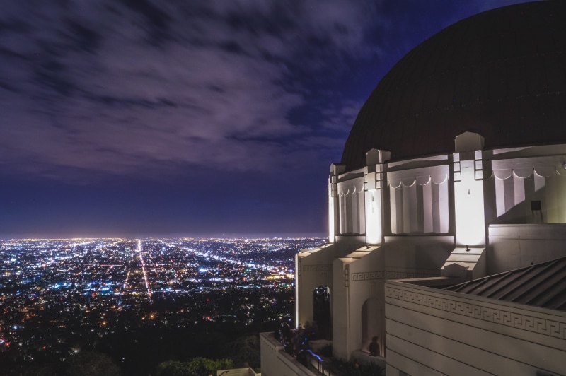 outdoors, dusk, lnadscape, sky, cloud - sky, building, architecture, clouds, modern, 5K, los angeles, travel destinations, nature, griffith observatory