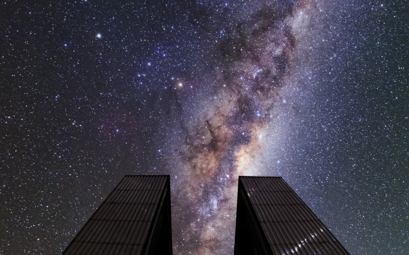 space and astronomy, landscape, Chile, sky, long exposure, built structure, starry night, observatory, low angle view, scenics - nature, building exterior