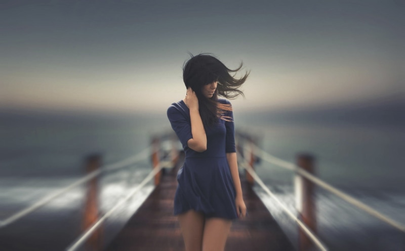nature, outdoors, dress, dock, sports Clothing, hair, looking at view, adult, photograph, casual clothing, horizon over water, women outdoors, asian Ethnicity