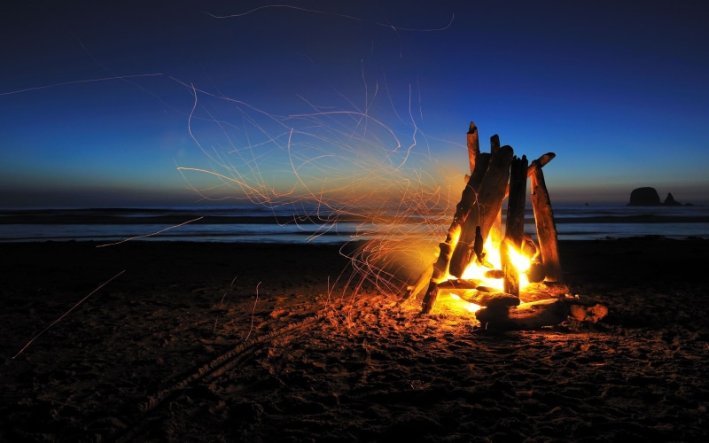 camp, sparks, fire, timelapse, 2K, beach, night, camping