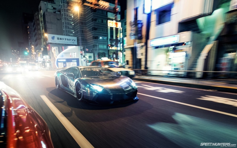 city, driving, illuminated, street, nightlife, car, Lamborghini Aventador, timelapse, road, office building exterior, city street, land vehicle, no people