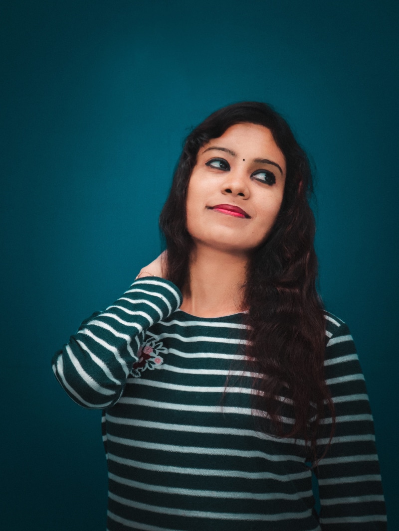 adult, 4K, studio shot, colored background, pretty, model, asia, indoors, lifestyle, hair, beauty, india, standing, long hair, women, one person, beautiful woman