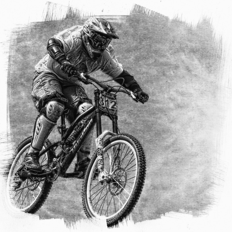 bicycle, one person, bike, land vehicle, tire, real people, headwear, dh, outdoors, full length, day, illustration, ride, mode of transportation, tourism