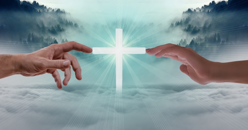 futuristic, light - natural phenomenon, sky, love hope, cloud - sky, 4K, christ, jesus, digital composite, rays, clouds, finger, hands, two people, light