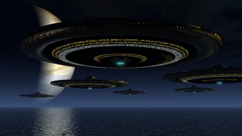 extraterrestrial, outer space, horizon, science fiction, sea, space travel, night, aliens, unidentified flying object, ufo, 8K, space, scifi, fantasy art