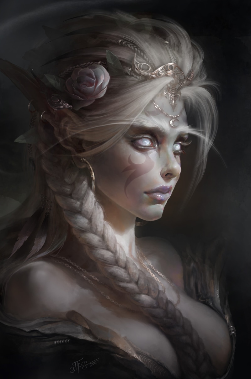 painting, beautiful people, young adult, glamour, elegance, elves, hair, beautiful woman, Dmitry Prozorov, looking at camera, adult, young women, beauty