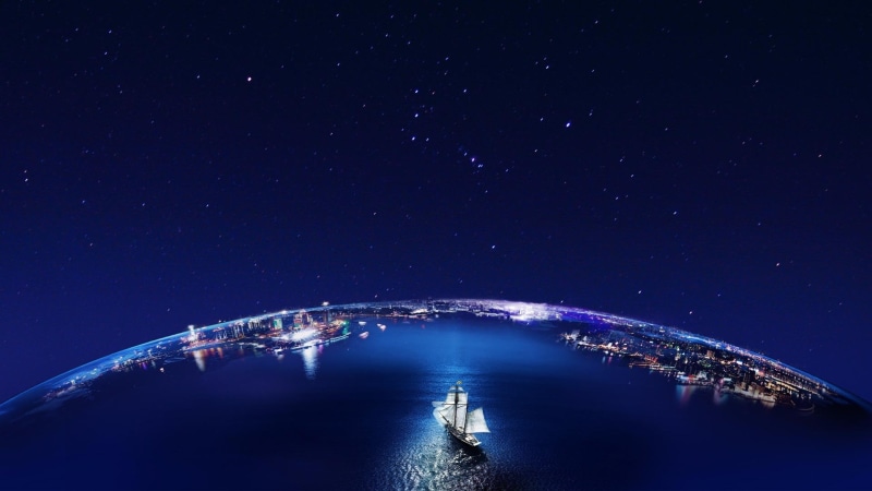 earth, graphics, starry, digital art, fantasy world, night sky, sky, sailing, night, stars, sailing ship, 1080P, water, planet, fantasy art, world