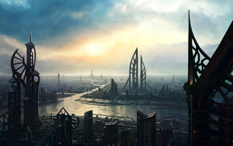 futuristic city, futuristic, Hi-Tech, alien world, science fiction, aliens, city, 1080P