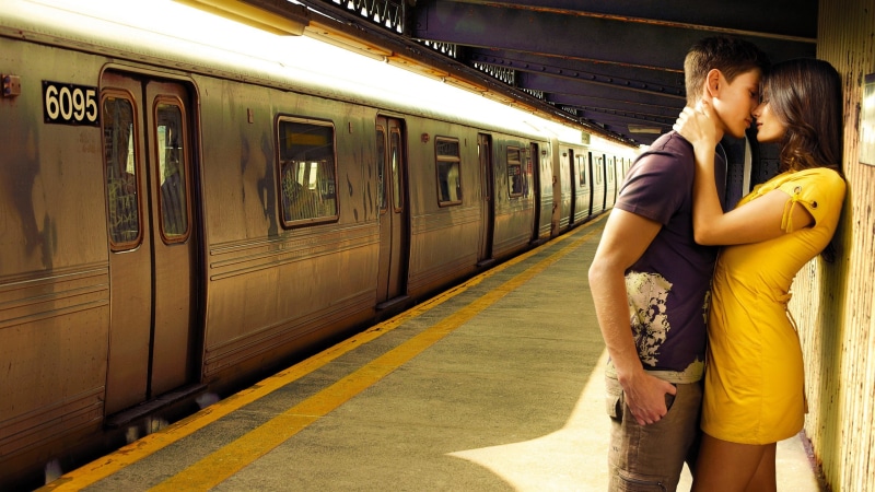 lovers, train, couple, station, love, road, 2K, lovers hd, lovers kissing, kissing, 2560x1440