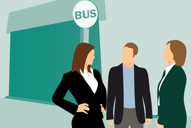 businesswoman, illustration, sign, women, suit, business, transport, adult, bus, communication, people, waist up, occupation, late, young adult, destination