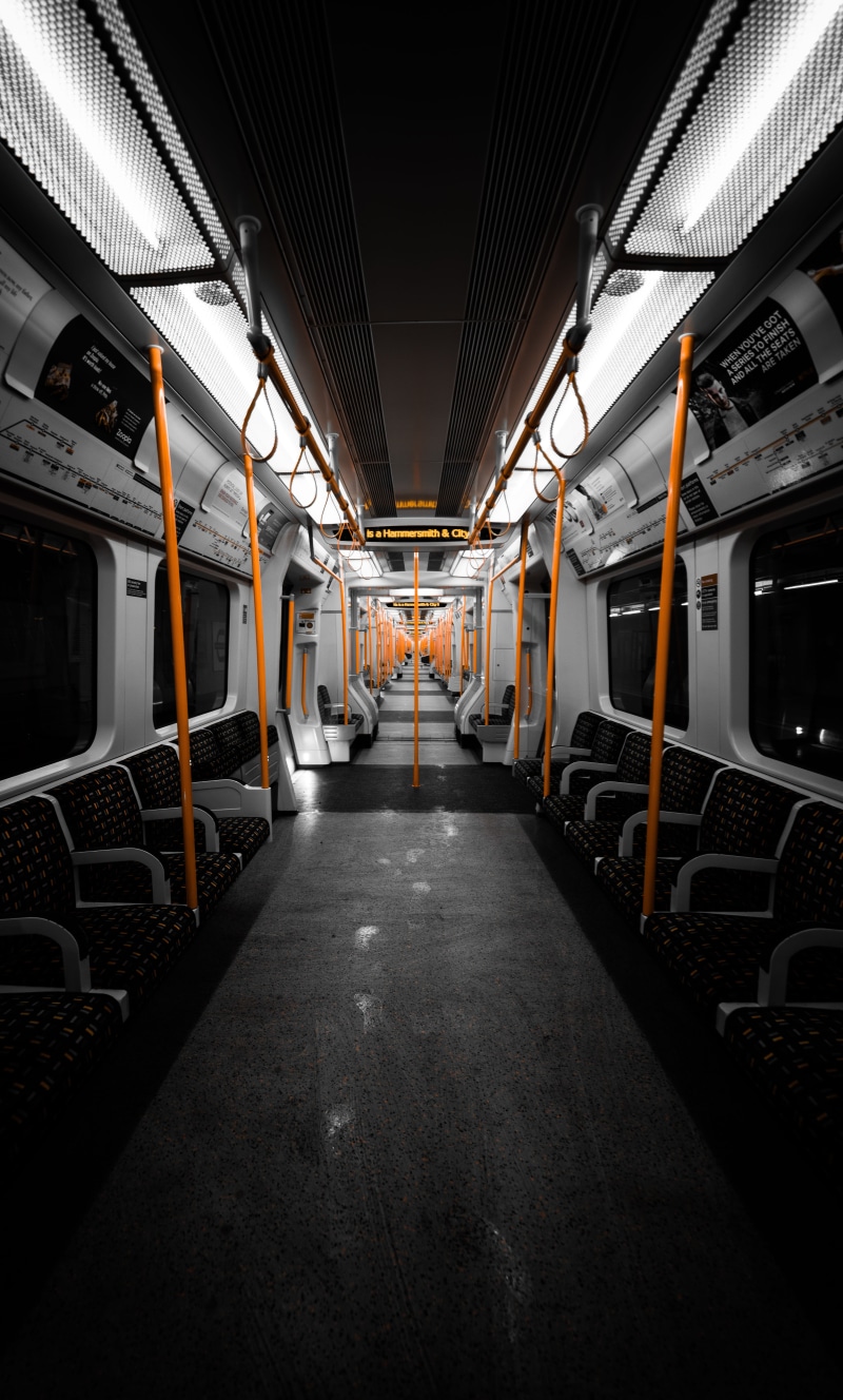 public transportation, ceiling, railroad car, train, vehicle, architecture, 8K, gray, vessel, travel, bus, illuminated, military, no people, ship, lighting