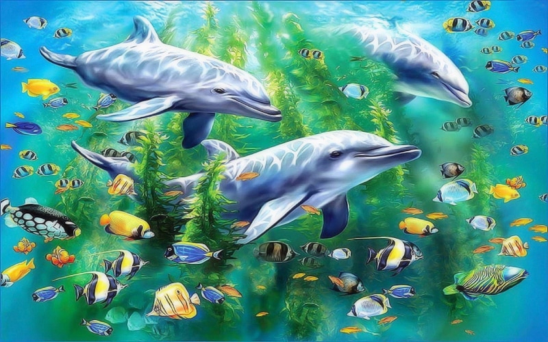fish, algae, hd, pc, sea, sarongs, mobile, tropical, tablet, water, seaweed, phones, ocean, world, dolphins, 1080P, art, animal