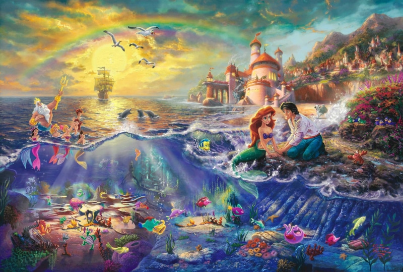 ocean, company, 2K, thomas, dolphins, art, castles, hd, disney, fish, kinkade, boats, Disney Company, animals, sea, fantasy, mermaids, movies, unde