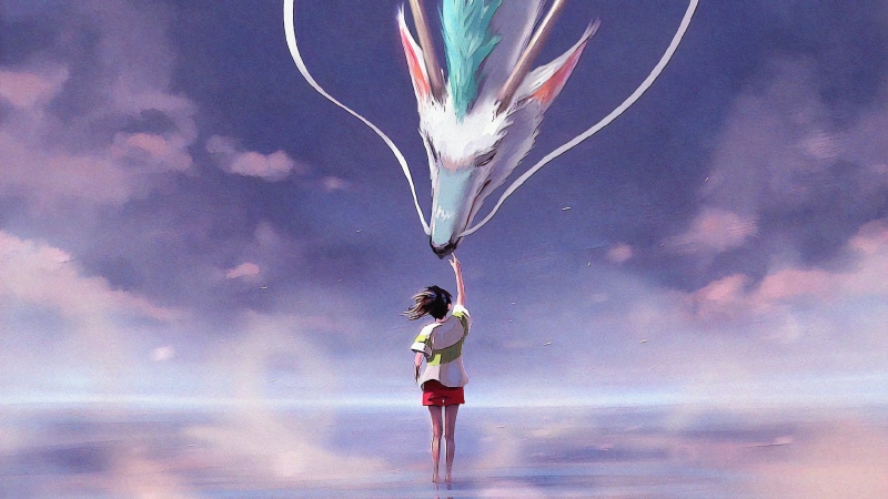 Girl, Spirited Away, Dragon, Movie, 4K