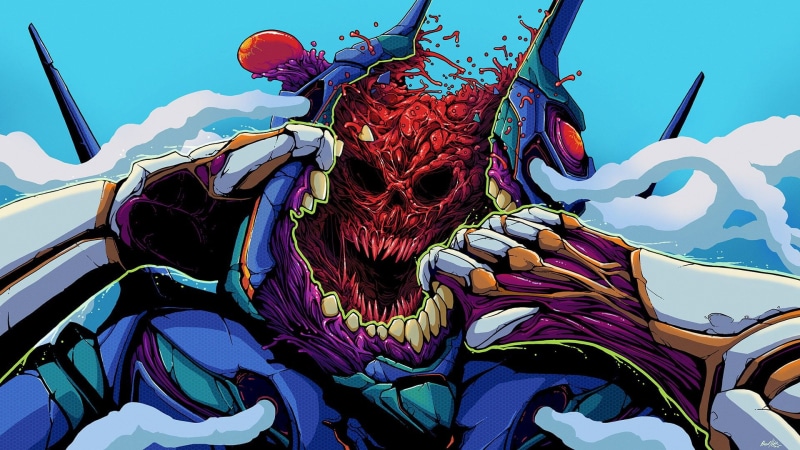 digital art, Counter-Strike: Global Offensive, Brock Hofer, artwork, Neon Genesis Evangelion, 1080P, fictional creatures, fighting, creature, gore