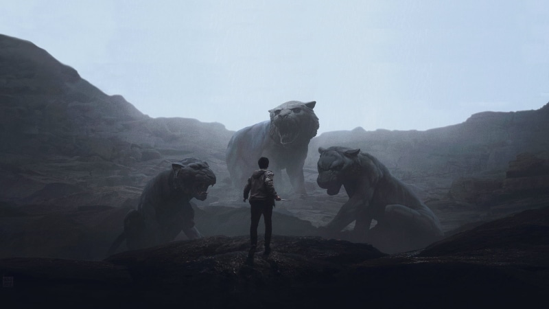 mythology, cougars, 1080P, fictional creatures, digital art, Yuri Shwedoff, fantasy art, Lyon, creature, digital painting