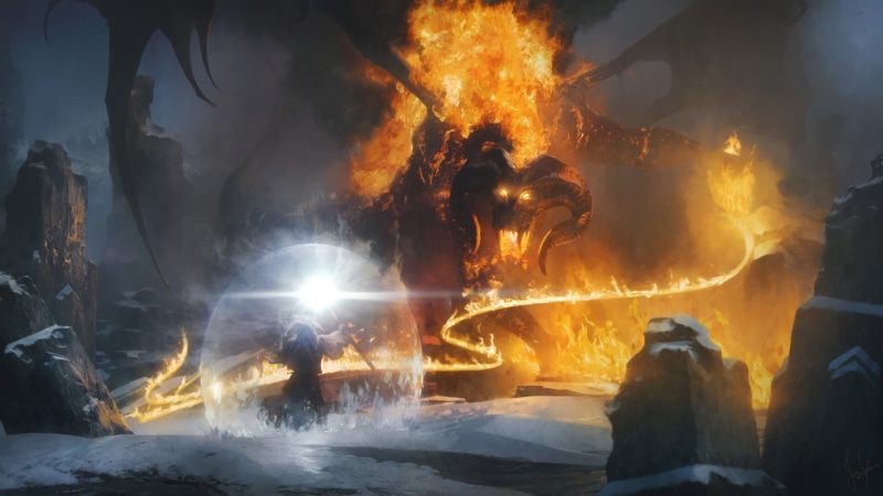magic, digital, snow, artwork, The Lord of the Rings, fictional, atmosphere, battle, winter, wizard, whips, creature, fantasy art, demon, fire, fictional characters