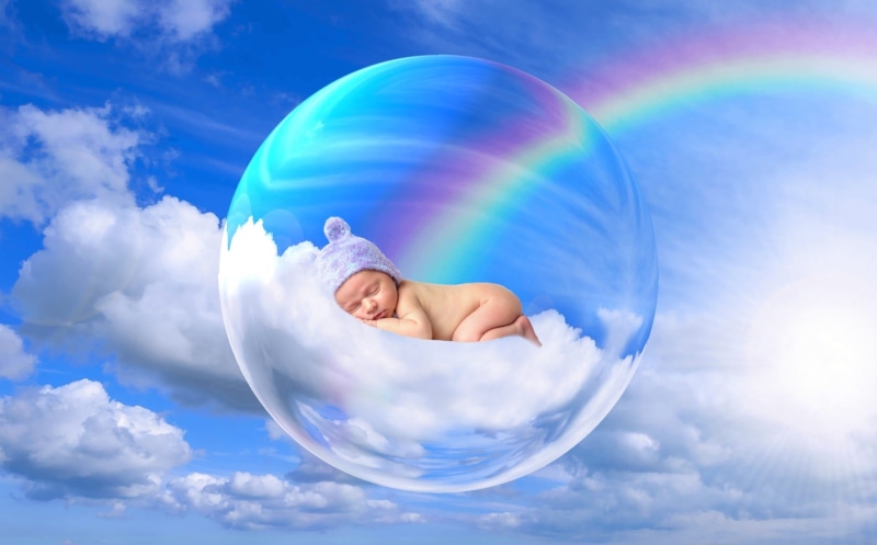 sleeping, looking, divinity, love, infinity, copy space, spirit, joy, multi colored, sky, cloud, all, fantasy, sphere, soul, circle, child, outdoors, illusion