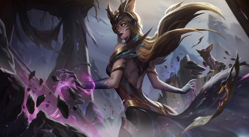 drawing, Ahri (League of Legends), spell, fox girl, 1080P, League of Legends, stones, Unstable Anomaly, armor, glowing eyes